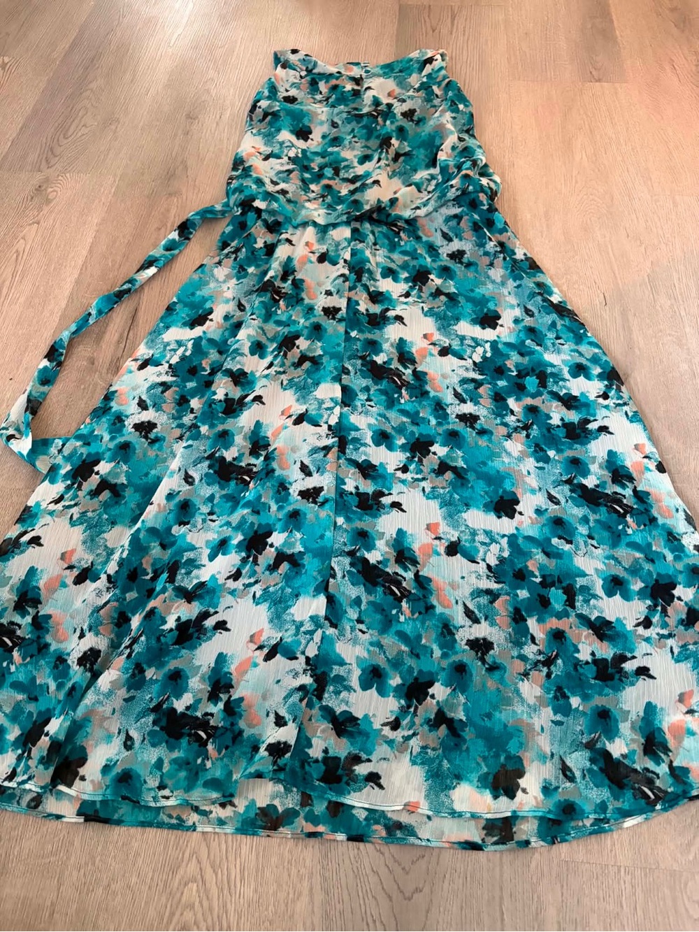Cleo Teal Watercolour Floral Chiffon Midi Dress Wedding Formal Cocktail Party - Picture 3 of 5
